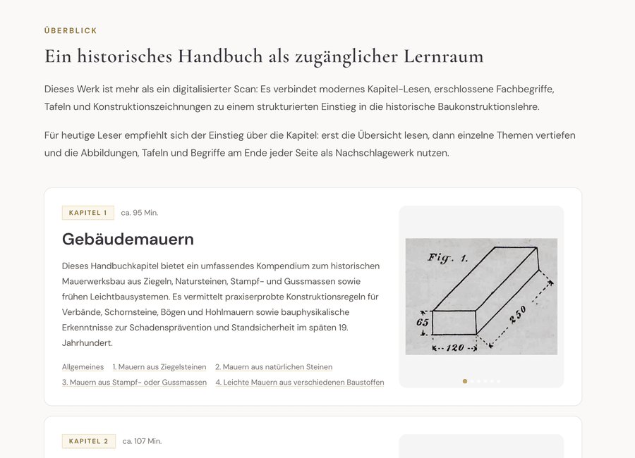 Buchüberblick von Der Maurer mit Kapitelkarten und Abbildungsvorschau