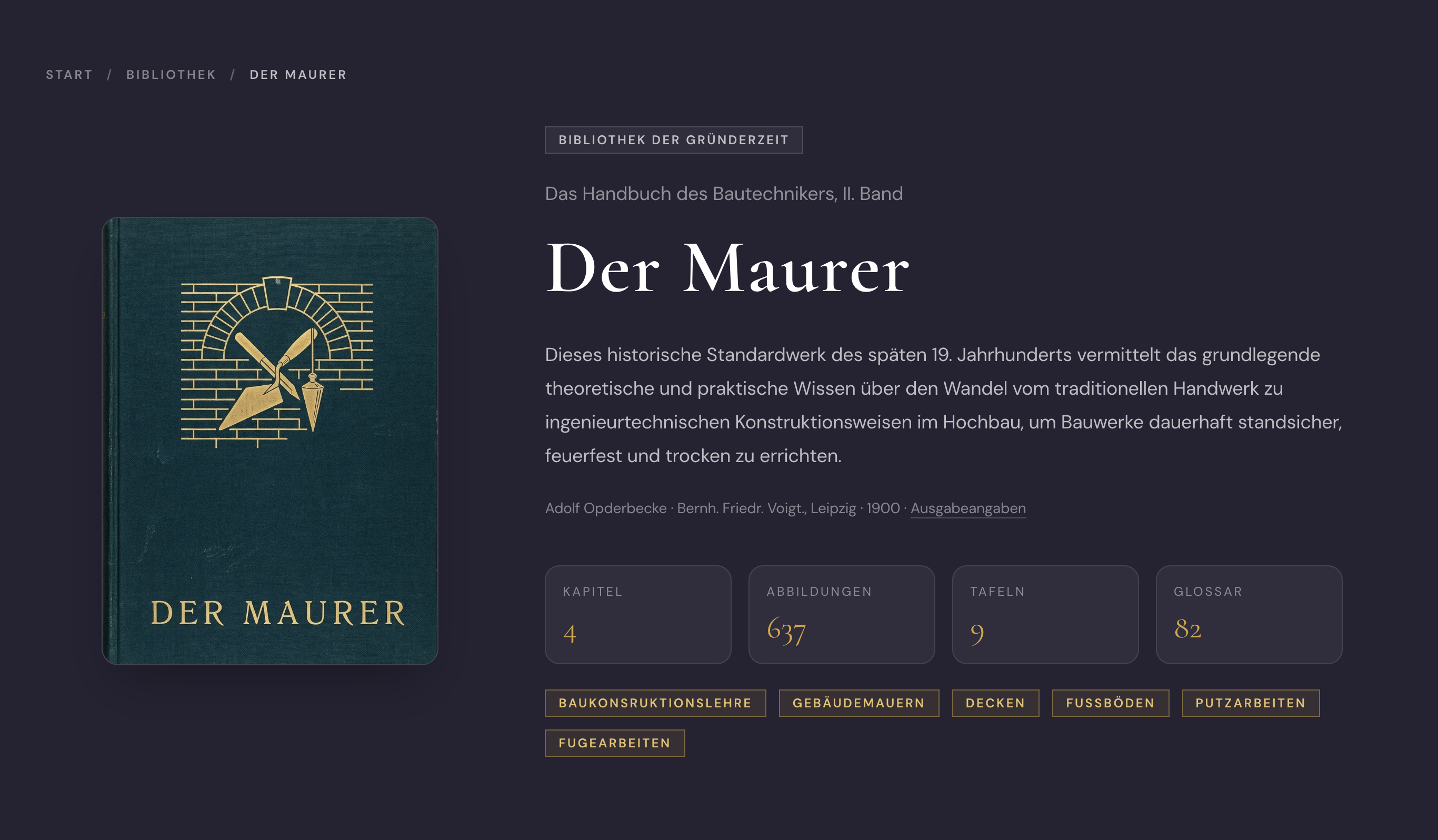 Buch-Hub von Der Maurer mit Cover, Metadaten und Sprungzielen