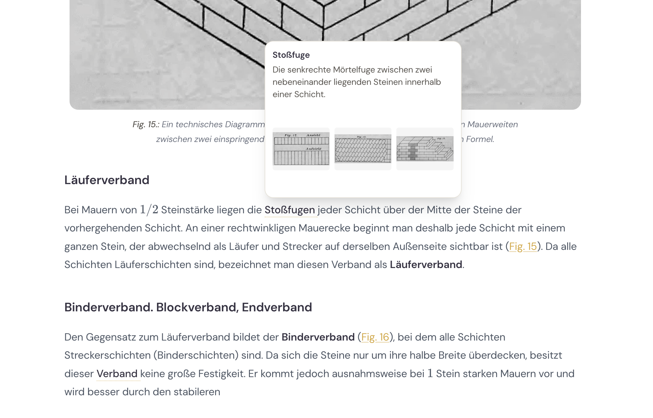 Leseansicht mit Glossar-Tooltip zu Stoßfuge