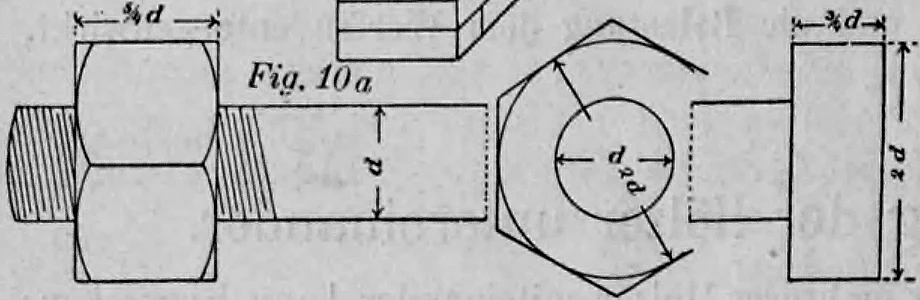 10a: Technische Detailzeichnung eines Schraubbolzens zur Holzverbindung.