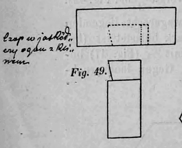 Fig. 49: Technische Zeichnung eines schwalbenschwanzförmigen Zapfens mit Keilsicherung.