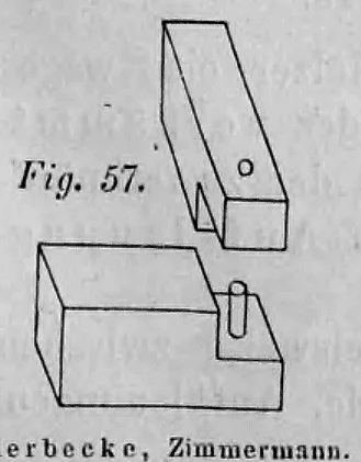 Fig. 57: Perspektivische Darstellung einer geraden Überblattung an einem Eckpunkt.
