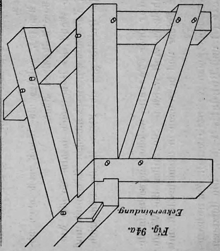 Fig. 94 a: Axonometrische Detaildarstellung einer Eckverbindung zweier Balken im Fachwerkbau.