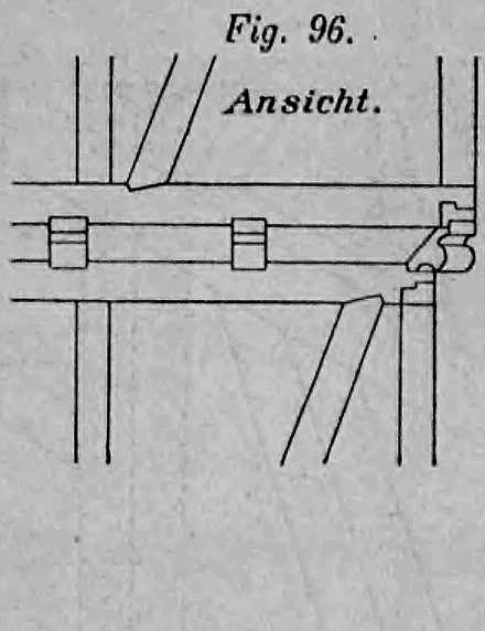 Fig. 96: Vorderansicht eines Stichgebälks an einer Giebelseite.