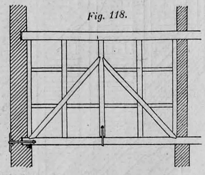Fig. 118: Konstruktionszeichnung eines Fachwerkwand-Abschnitts mit diagonalen Streben.
