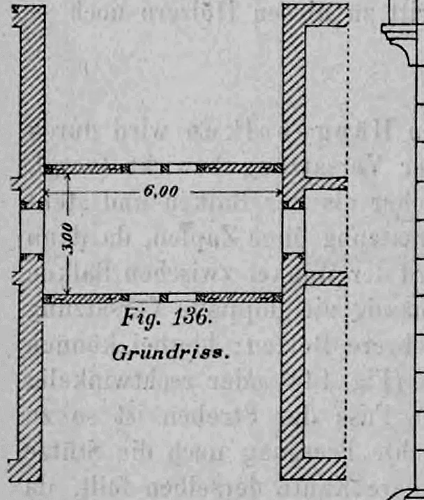 Fig. 136: Grundriss einer Gebäude-Überbrückung mit einer Spannweite von 6,00 m.