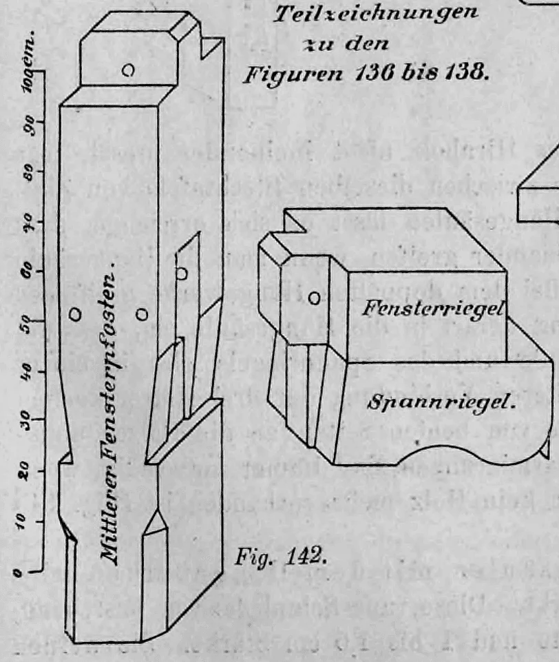 Fig. 142: Detailzeichnungen der Holzbauteile für eine Fensteröffnung.