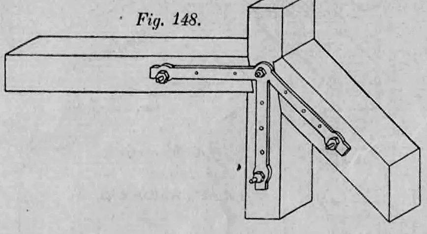 Fig. 148: Verstärkung einer komplexen Holzverbindung durch schmiedeeiserne Bänder.