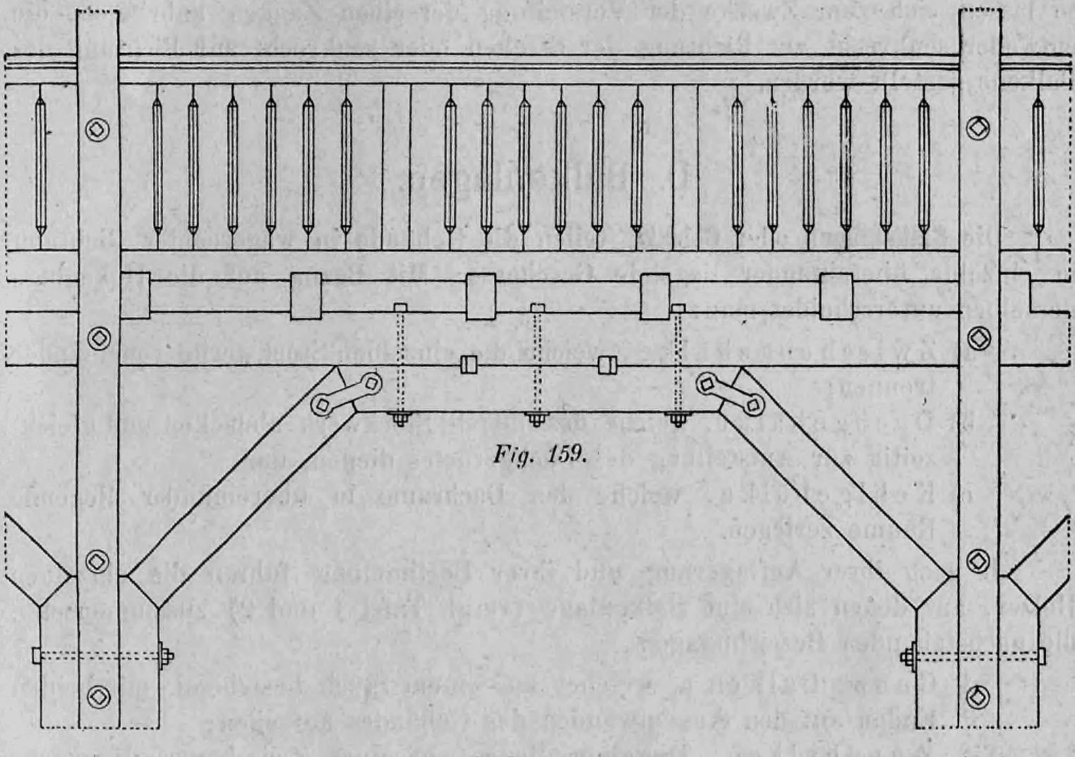 Fig. 159: Detailansicht eines kombinierten Spreng- und Hängewerks zur Unterstützung einer weiten Balkenlage.