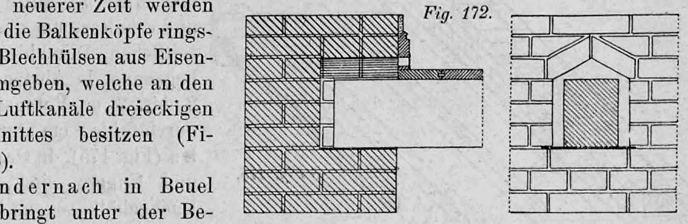 Fig. 172: Konstruktionszeichnung einer Mauernische zur Belüftung am Balkenauflager.