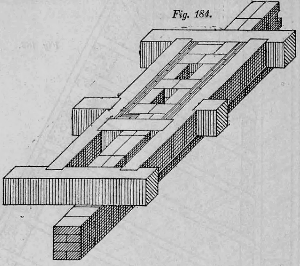 Fig. 184: Isometrische Darstellung einer Schornsteinauswechselung in einer Balkenlage.