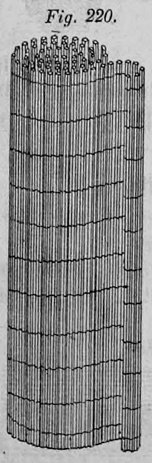 Fig. 220: Zusammengerollte Matte eines hölzernen Deckengewebes.