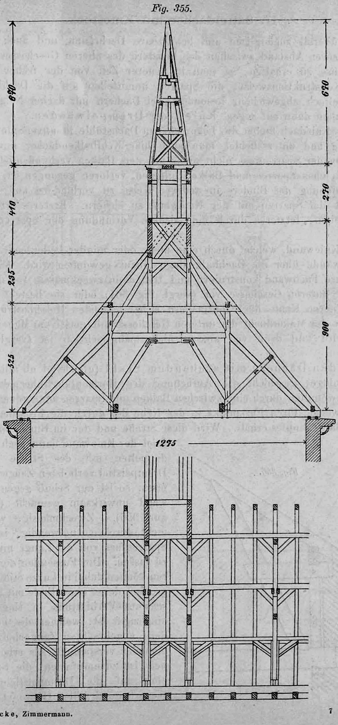 Fig. 355.: Konstruktion eines hohen Turmhelms.