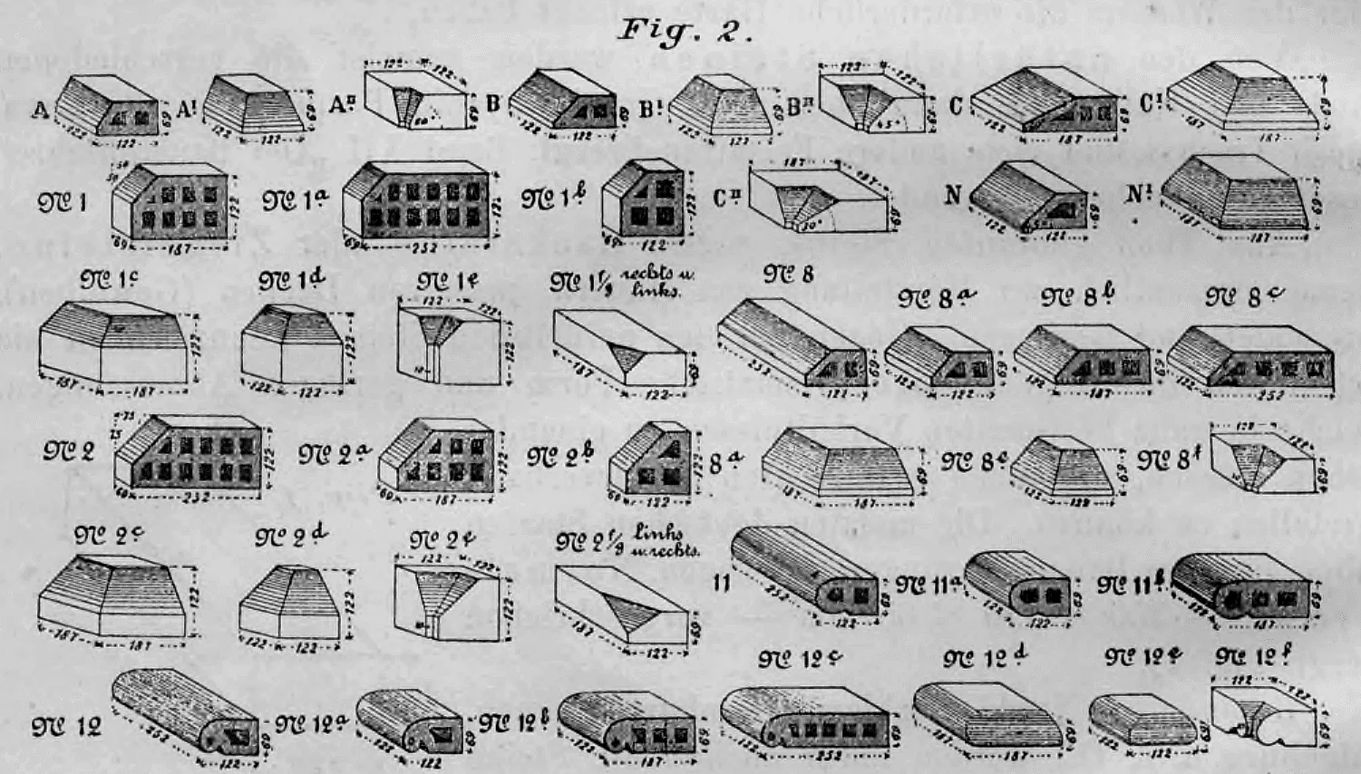 Fig. 2: Übersichtstafel verschiedener Form- und Profilsteine für Gesimse, Ecken und Verblendungen.