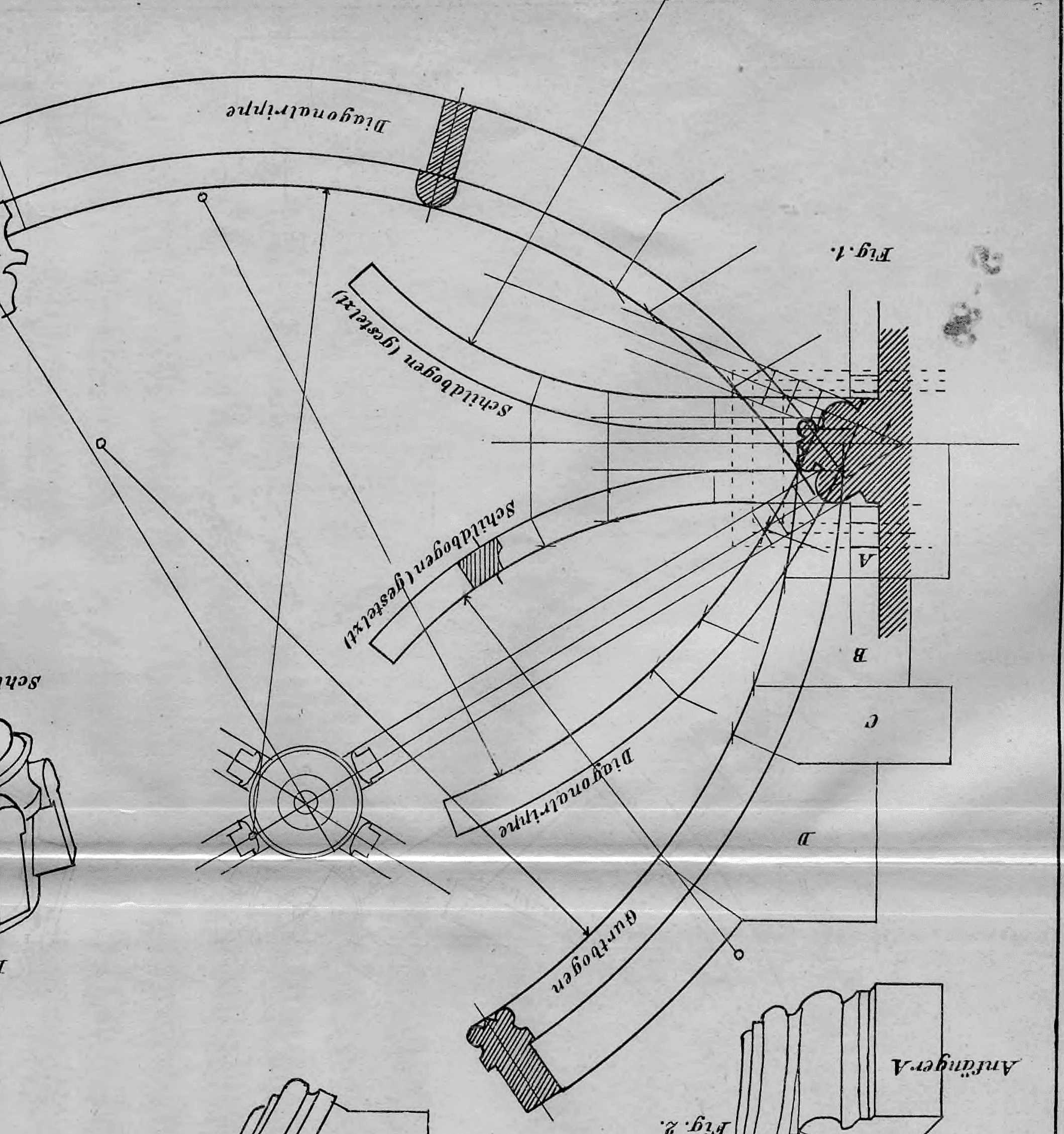 Fig. 1-9: Konstruktionsdetails für Rippengewölbe, Anfänger und Schlusssteine.