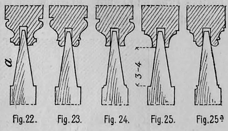 Fig. 22-25a: Querschnitte von angehobelten Kehlstößen an Türrahmen.