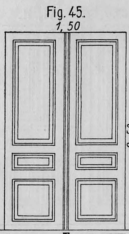 Fig. 45: Ansicht einer zweiflügeligen Zimmertür (Flügeltür) mit einfacher Füllungseinteilung.