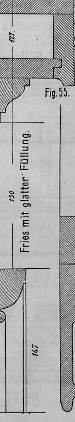 Fig. 55: Vertikaler Detailschnitt eines Frieses mit einer glatten Füllung.