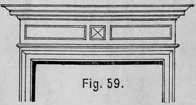 Fig. 59: Ansicht einer Türverdachung mit Spiegel und quadratischem Ornament.