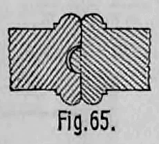 Fig. 65: Horizontalschnitt eines Wolfsrachen-Verschlusses für Schiebetürflügel.