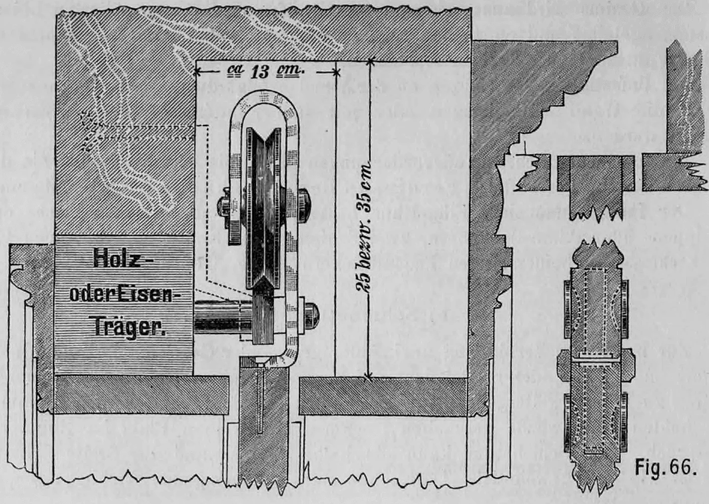 Fig. 66: Detailzeichnung der oberen Schiebevorrichtung einer Schiebetür.