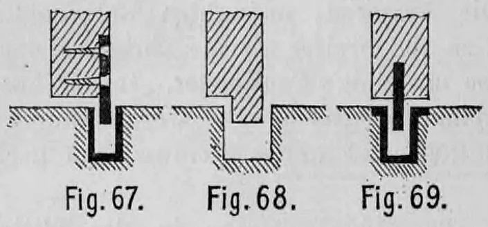 Fig. 67. Fig. 68. Fig. 69.: Drei Varianten der Bodenführung für Schiebetüren.