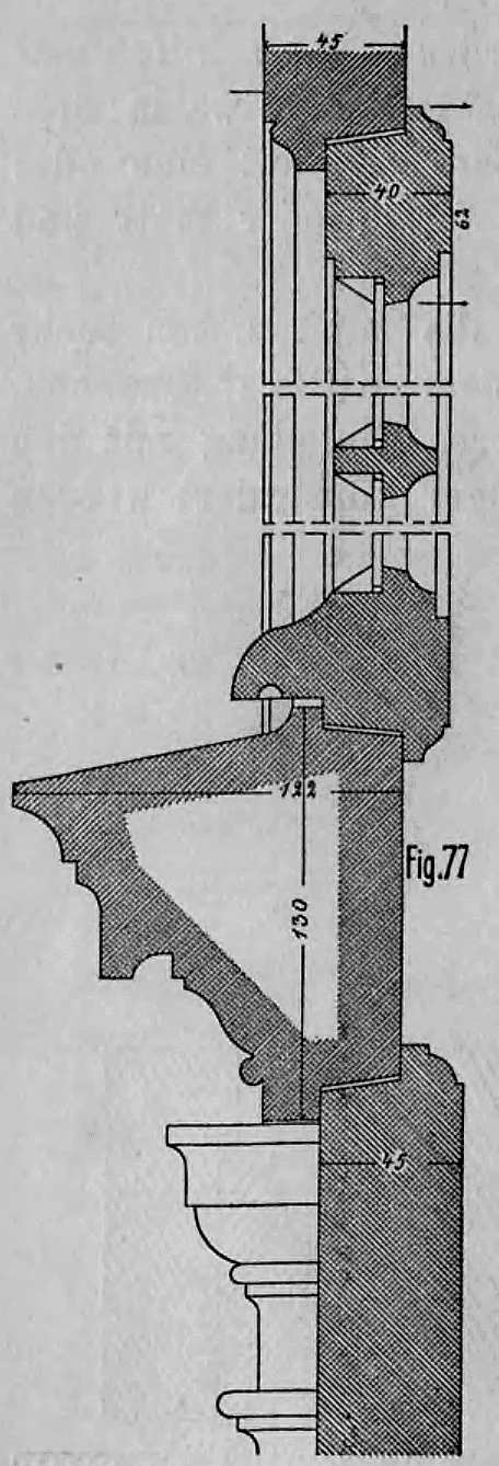 Fig. 77: Profil eines Türrahmens mit Kämpfer und Maßangaben.