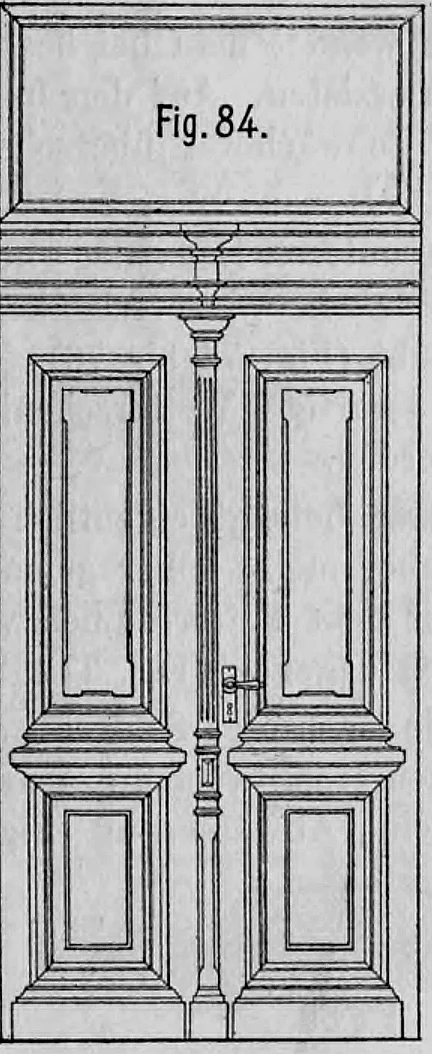 Fig. 84: Ansicht einer repräsentativen zweiflügeligen Eingangstür mit rechteckigem Glasoberlicht.
