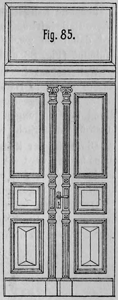 Fig. 85: Architektonische Ansicht einer Haustür mit quadratischen Füllungsfelder im unteren Bereich.
