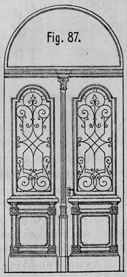 Fig. 87: Ansicht einer herrschaftlichen Eingangstür mit halbkreisförmigem Oberlicht und reicher Ornamentik.