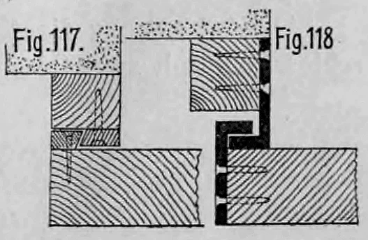 Fig. 117, Fig. 118: Horizontalschnitte der seitlichen Abdichtung eines Schiebetors gegen das Mauerwerk.