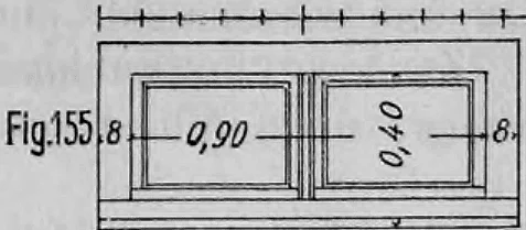 Fig. 155 bis 159: Ansichten verschiedener Fenstertypen und -größen.