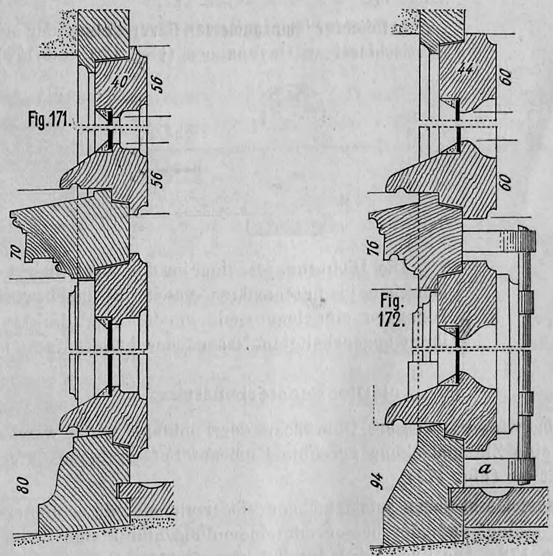 Fig. 171, 172: Vertikalschnitte von Fensterkonstruktionen mit Wetterschenkeln.
