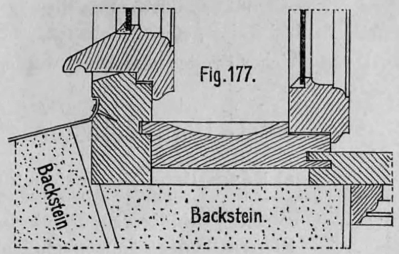Fig. 177 bis 179: Detailschnitte von Fensterbrüstungen und Lateibrettern.