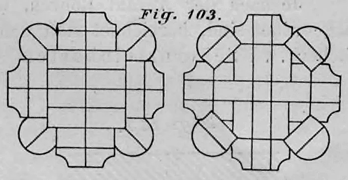 Detailzeichnung des Ziegelverbands eines Pfeilers mit runden Vorlagen (Fig. 103).