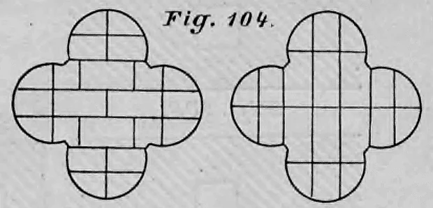 Isometrische Detailansicht eines gemauerten Pfeilers mit runder Vorlage (Fig. 104).