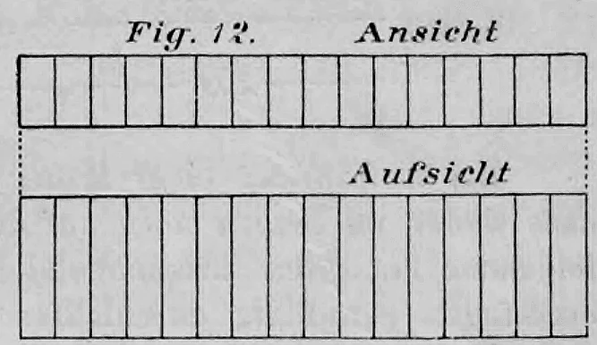 Schematische Darstellung einer Rollschicht im Mauerwerk in der Ansicht und Aufsicht.