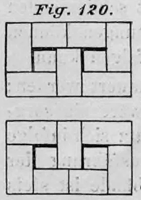 Zwei schematische Darstellungen des Mauerwerkverbands eines zweizügigen Schornsteinkastens im Querschnitt.