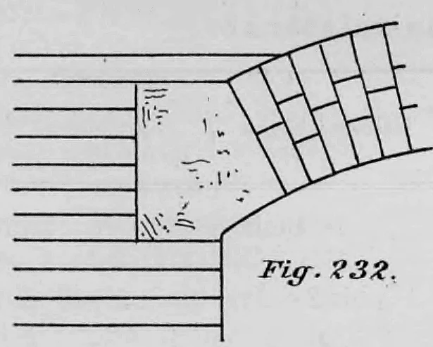 Schematische Zeichnung eines vorgekragten Widerlagssteins zur Reduzierung der Spannweite eines Mauerbogens.
