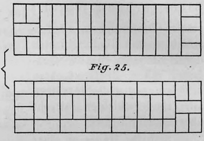 Schematische Darstellung eines Mauerwerks-Endverbandes in zwei übereinanderliegenden Schichten.