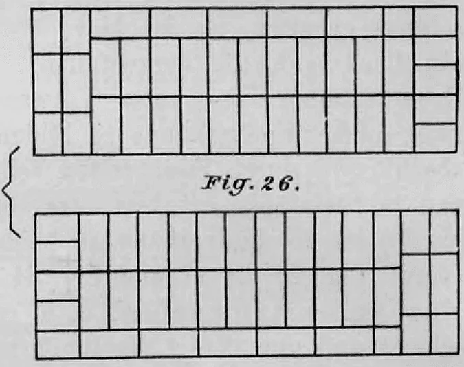 Schematische Darstellung eines Mauerwerksverbands (Endverband) zur Demonstration des Schichtenwechsels an den Mauerenden.