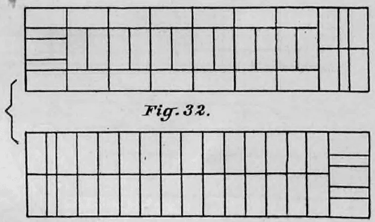Schematische Darstellung zweier Mauerschichten zur Veranschaulichung des Steinverbands an den Enden eines Mauerwerks.