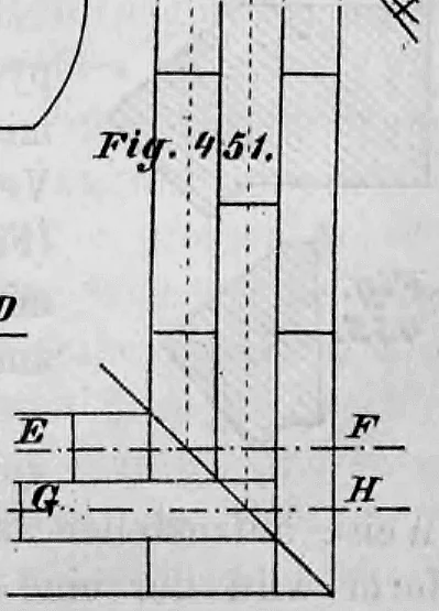 Grundrisszeichnung einer Gewölbeecke mit der Darstellung des Steinverbands an einer diagonalen Kehllinie.