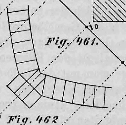 Geometrische Detailzeichnung (Steinschnitt) zur Ermittlung der Fugenausbildung an einem Diagonalgurt eines Klostergewölbes.