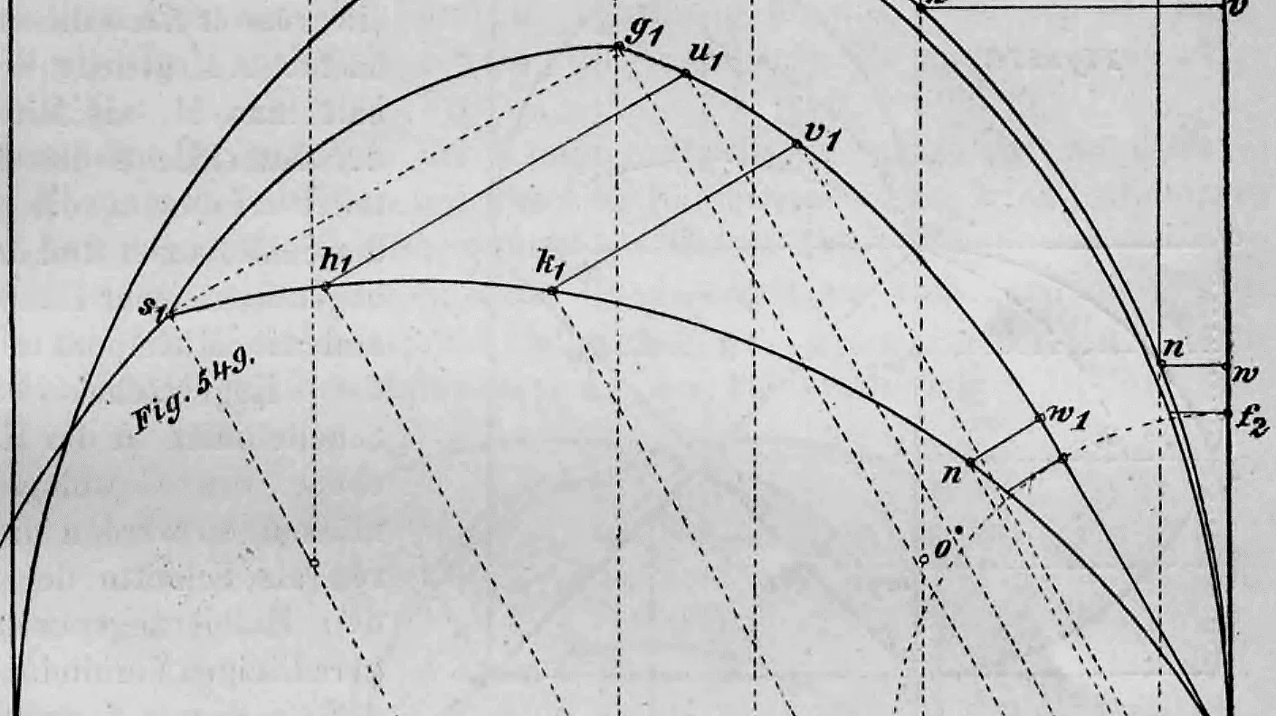 Geometrische Konstruktionszeichnung einer Gewölbekappe im Aufriss (Fig. 549).