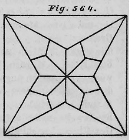 Schematischer Grundriss eines Sterngewölbes über einem quadratischen Raum.