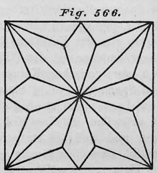 Schematischer Grundriss eines Sterngewölbes über einem quadratischen Grundriss.
