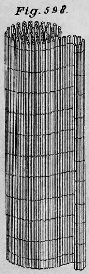 Eine schematische Darstellung eines zusammengerollten Holzleisten-Geflechts von Martin Schubert aus Görlitz.