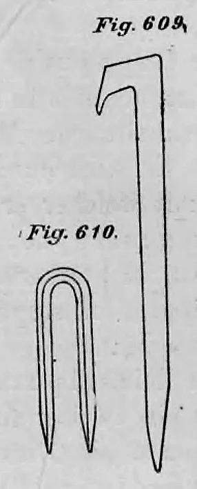Abbildung eines Spannhakens (Fig. 609) und einer Metallschlaufe (Fig. 610).