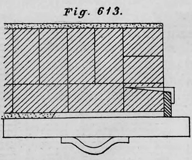 Schematische Darstellung der Befestigung einer Putzlatte an einer vorspringenden Mauerecke mittels eines Putzhakens.
